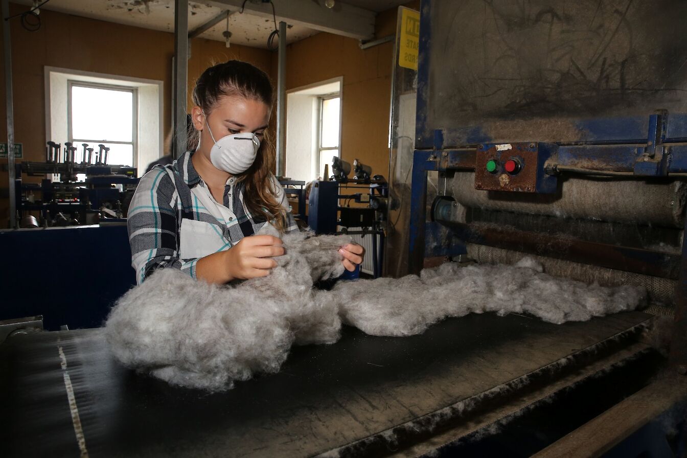 Inside the island's wool mill