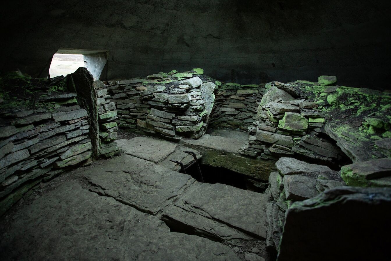 Inside the Taversoe Tuick, Orkney