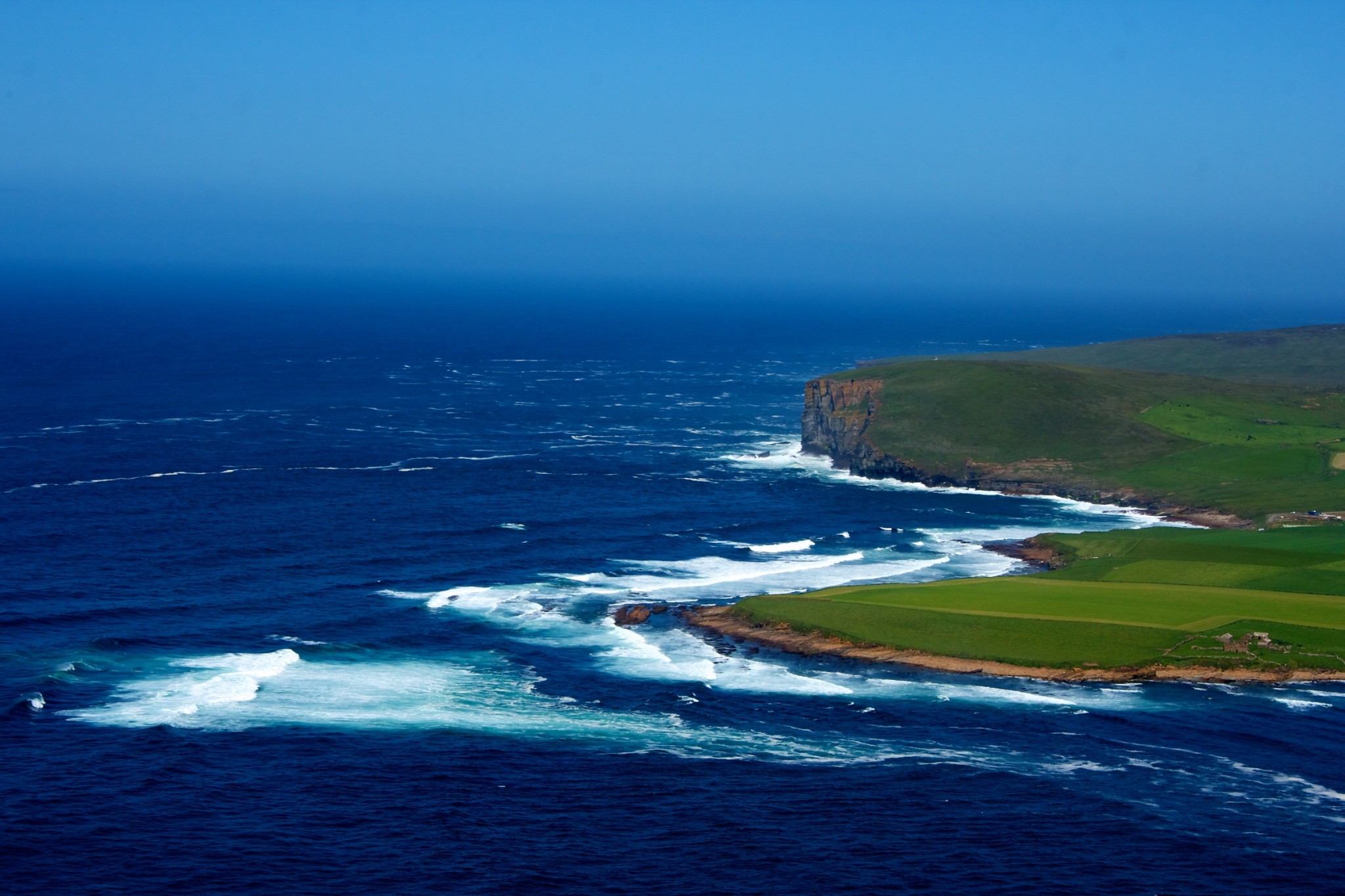 Aerial view over EMEC's Billia Croo wave test site, Orkney
