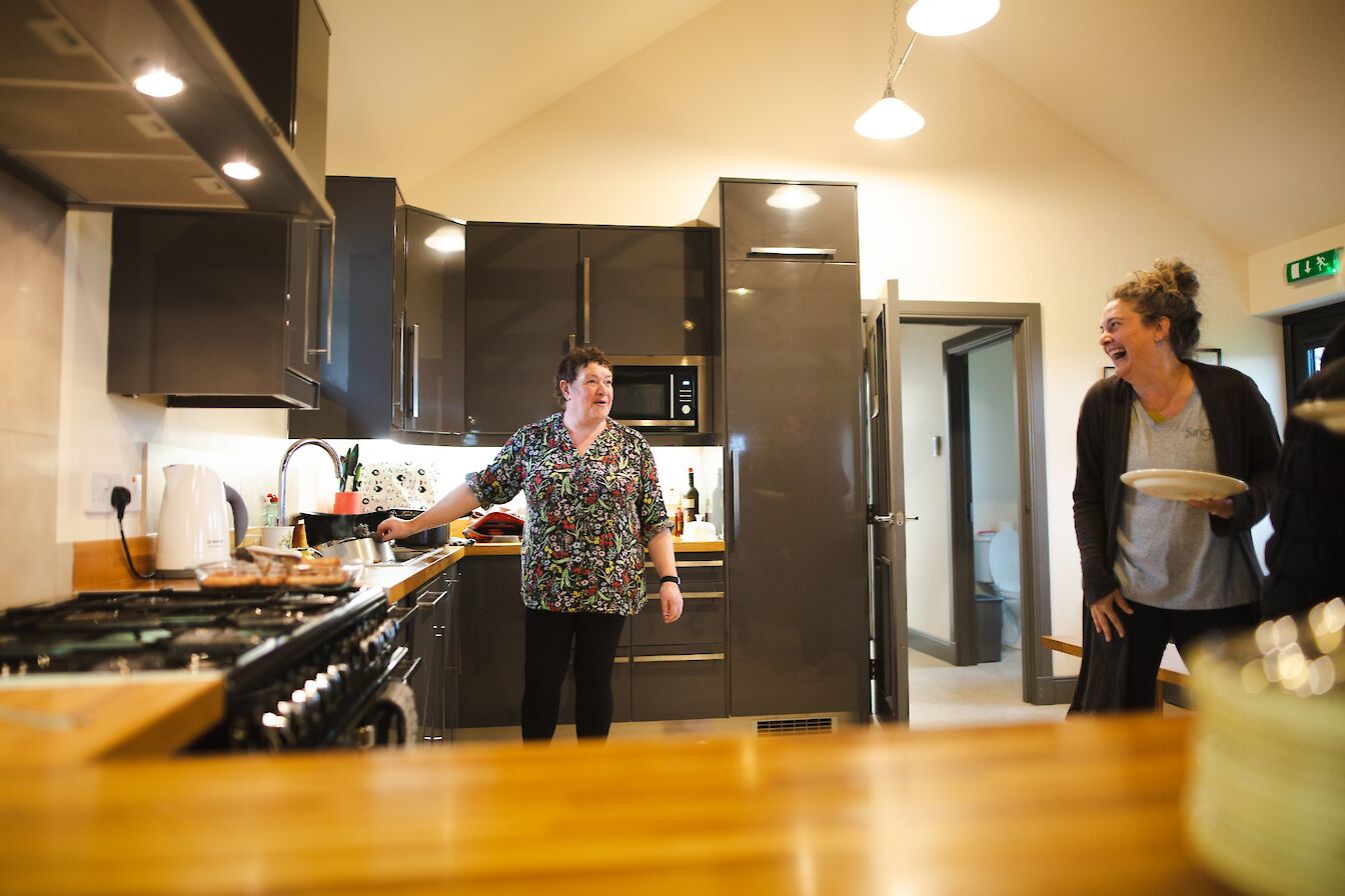 Rena Johnston in the kitchen of the Kristin Linklater Voice Centre