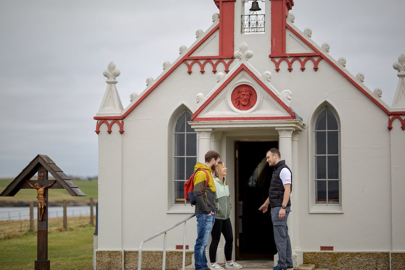 Nicky from Shorelands Orkney guiding guests at the Italian Chapel