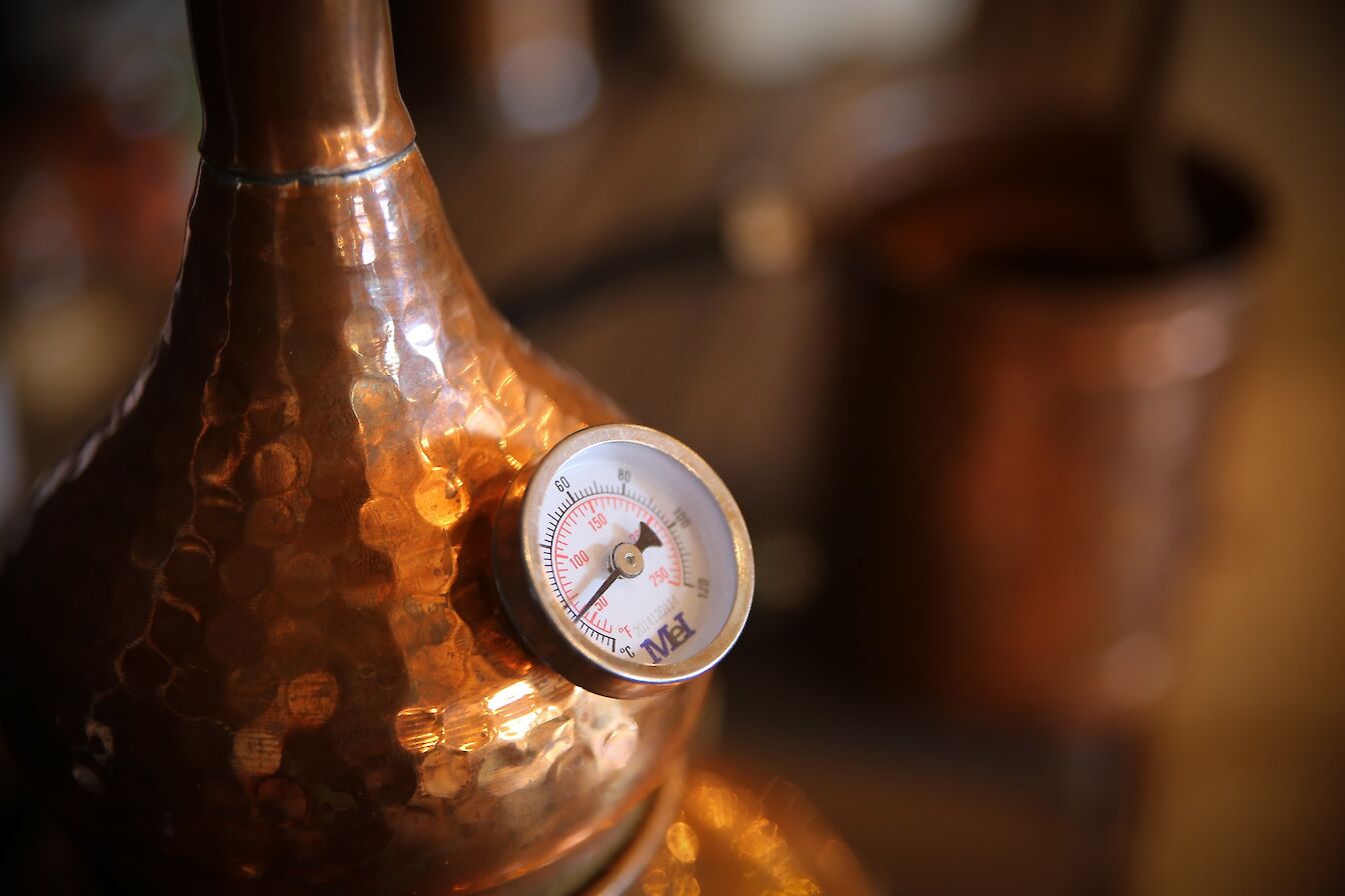 Copper still at the Deerness Distillery