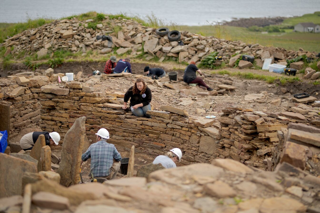 View over the broch building at The Cairns, Orkney