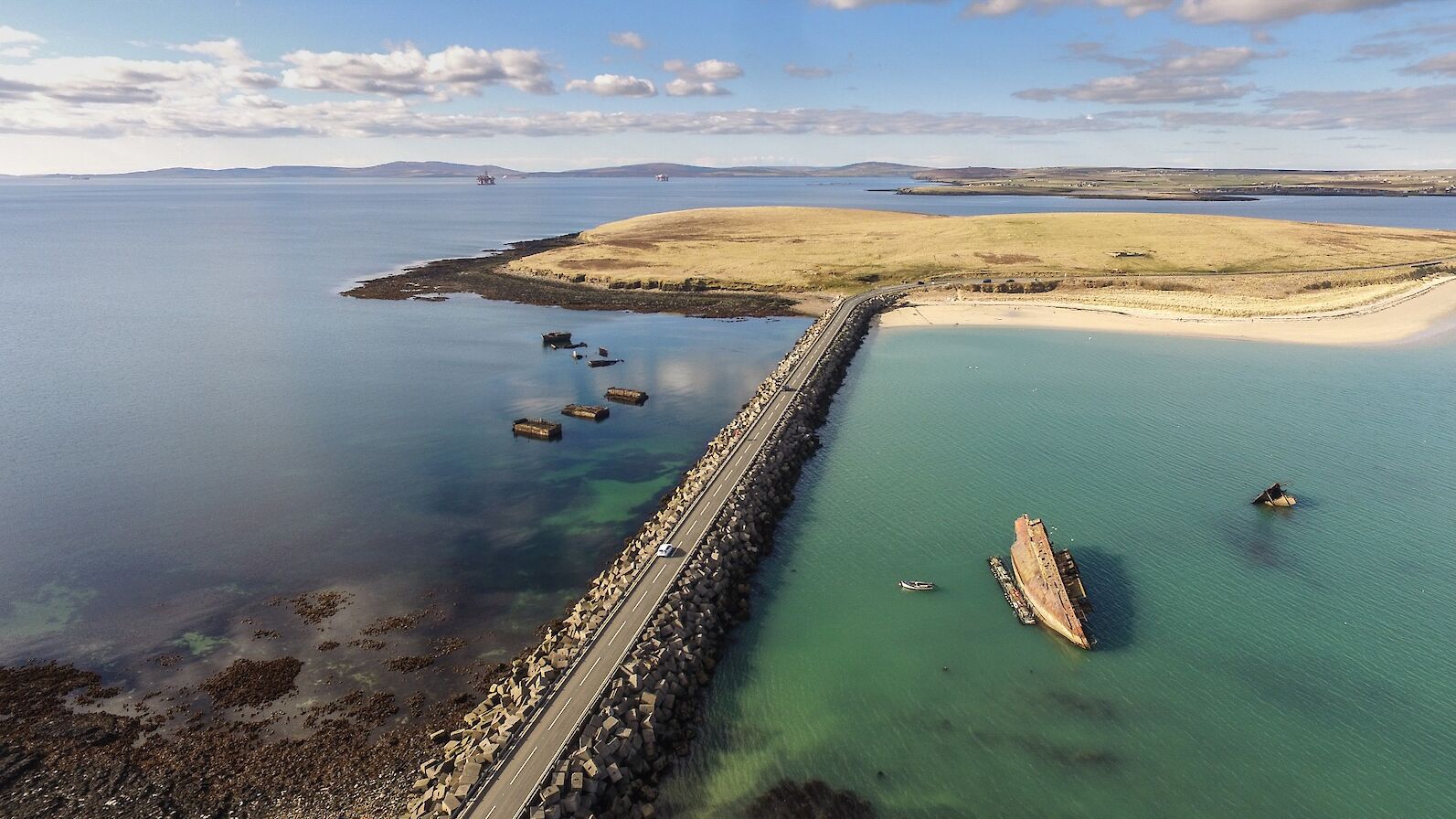 Aerial view over the 3rd Churchill Barrier, Orkney