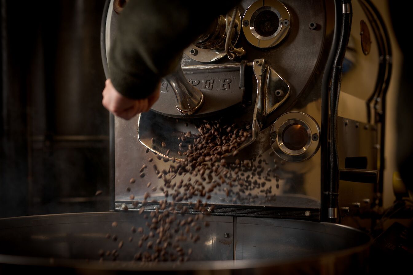 Valhalla Strength Coffee being roasted at The Orkney Roastery