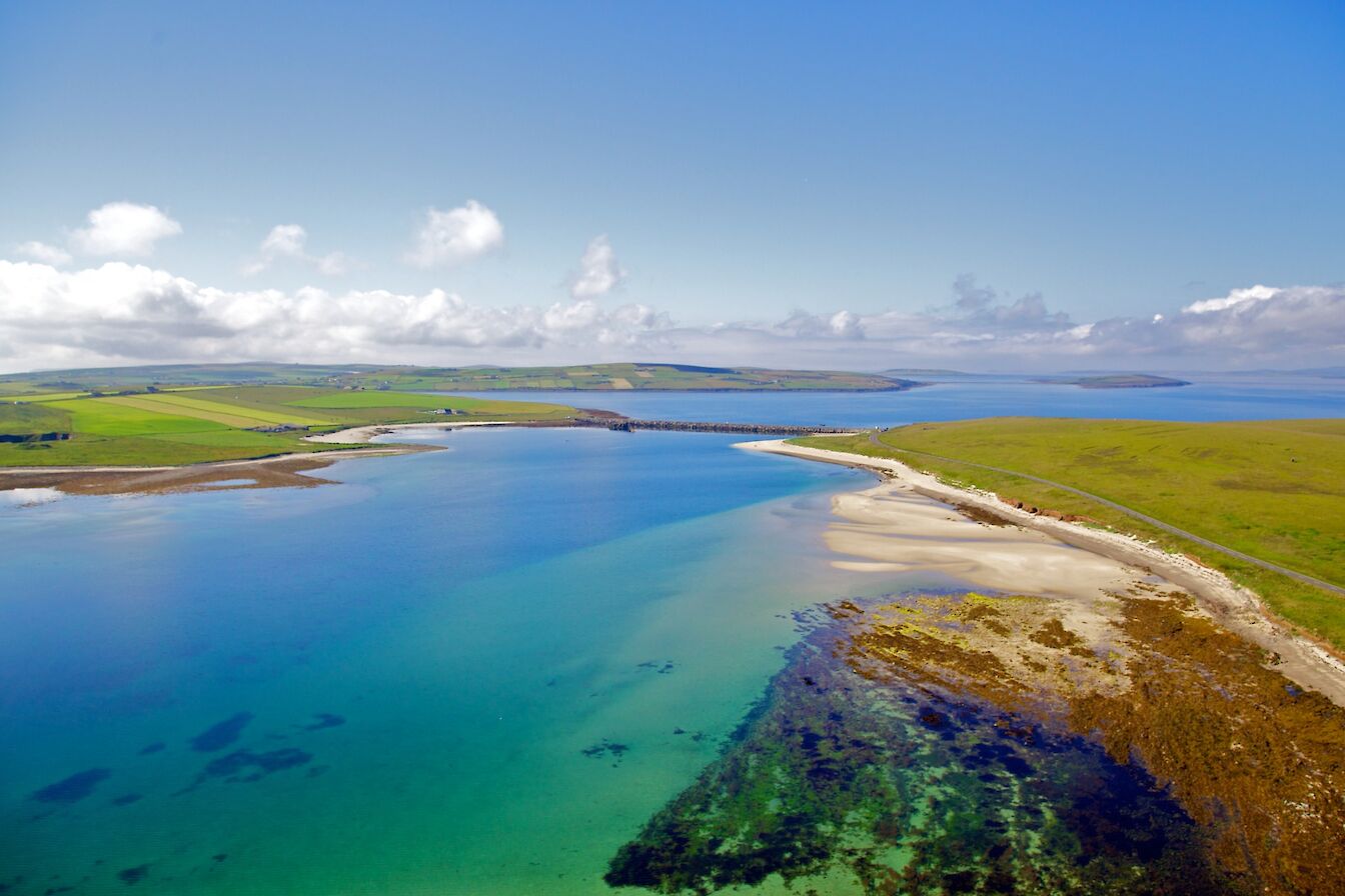 Aerial view over Churchill Barriers, Orkney - image by Colin Keldie