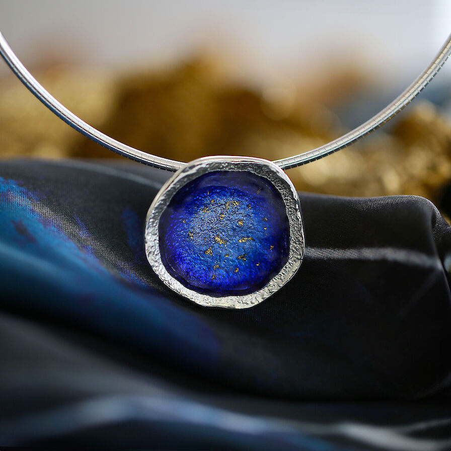 Lunar Universe Dress Necklace in Midnight Gold Enamel