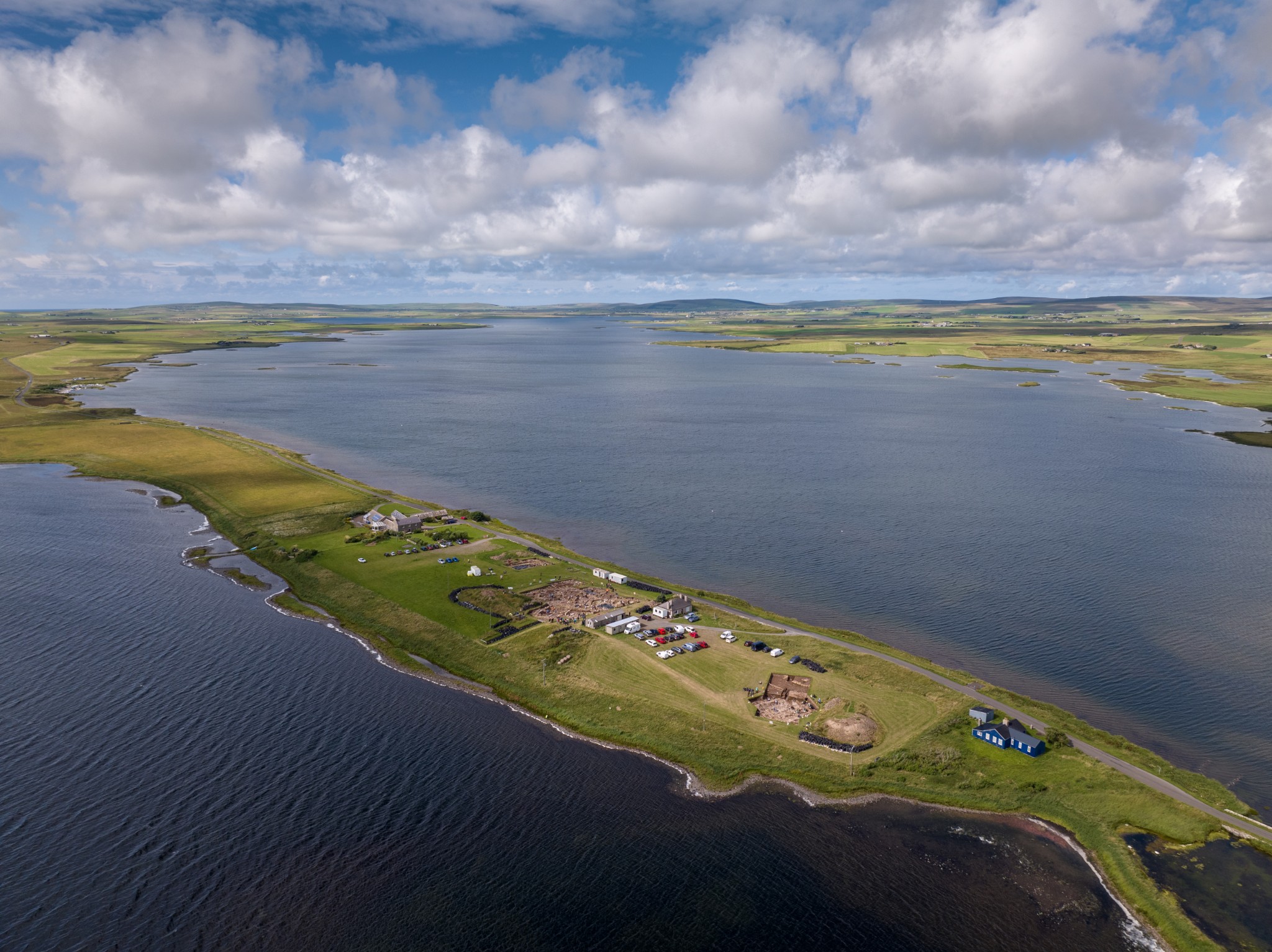 Aerial view of the Ness of Brodgar dig in Orkney before it was recovered in 2024.