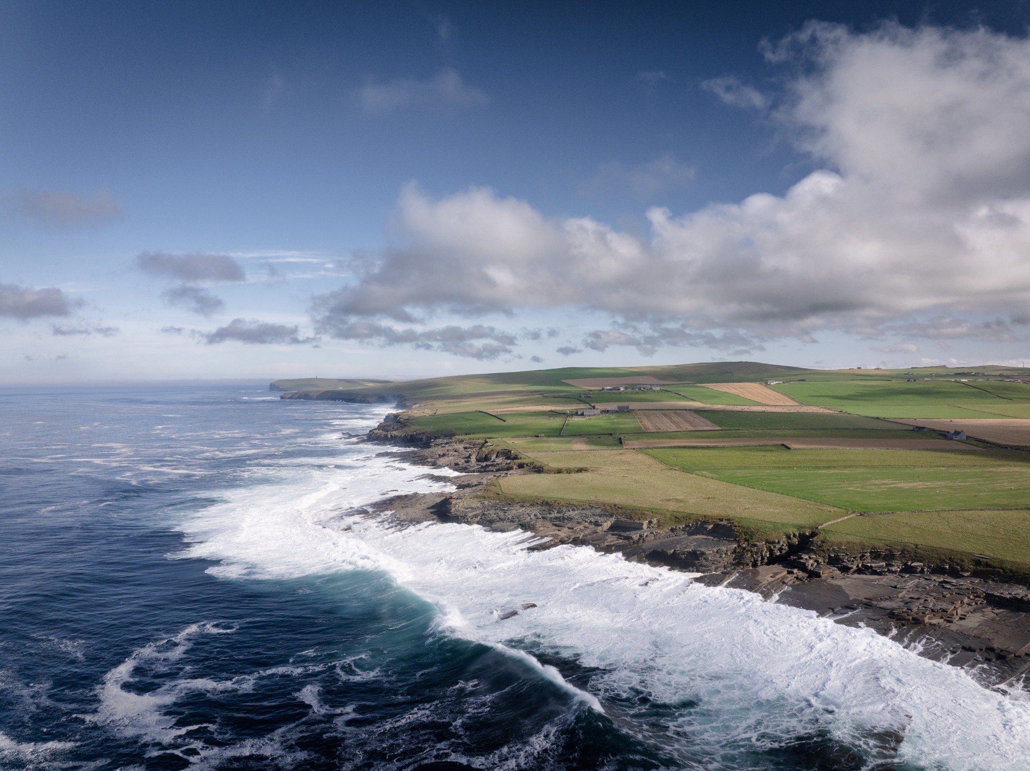 Aerial view over Orkney's west coast, Orkney