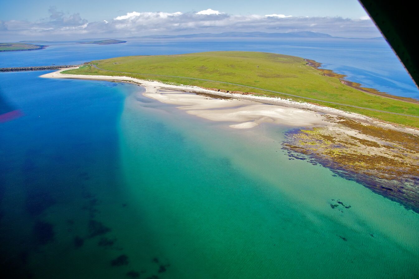 Aerial view over Glimps Holm, Orkney