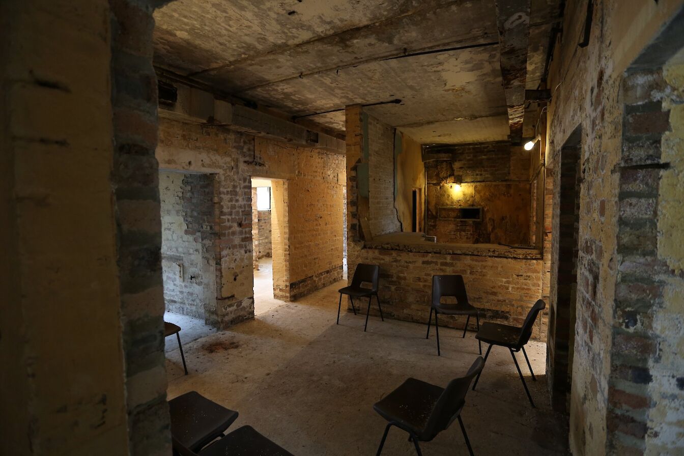 Inside the former control tower at HMS Tern, Orkney